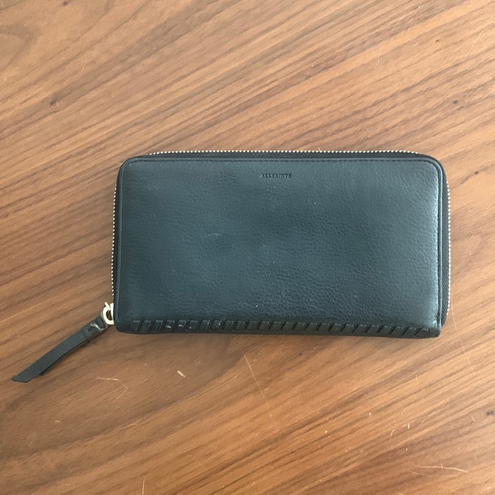 black leather all saints zip wallet